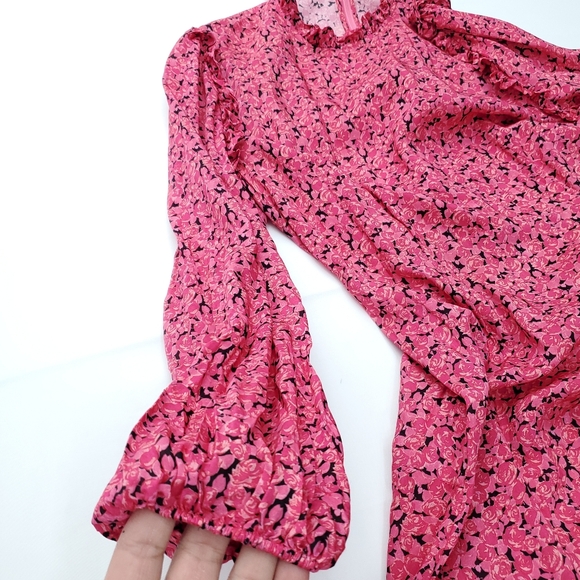 RIXO Monet Pink/Black Floral Silk Cotton Maxi Dress Long Sleeves Summer Size S‎ - Picture 5 of 13